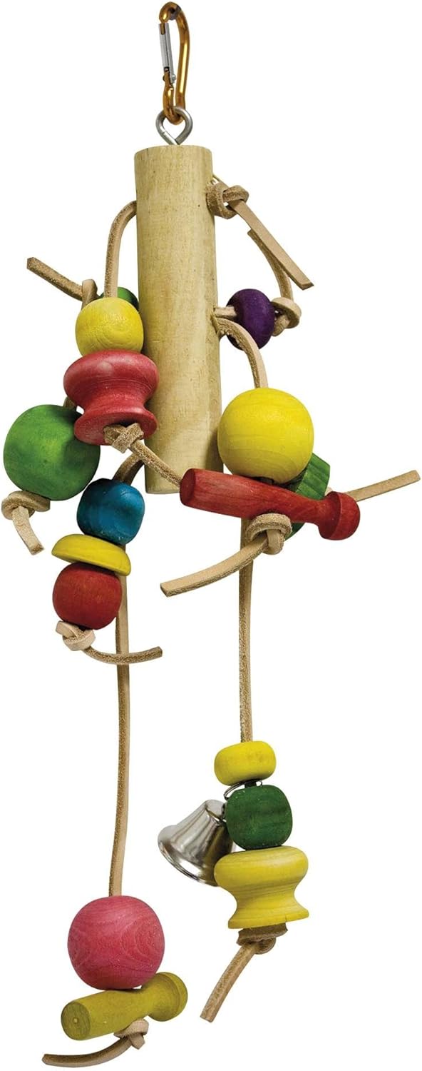 ICA BR130 Wooden Toy with Leather and Beads for Birds