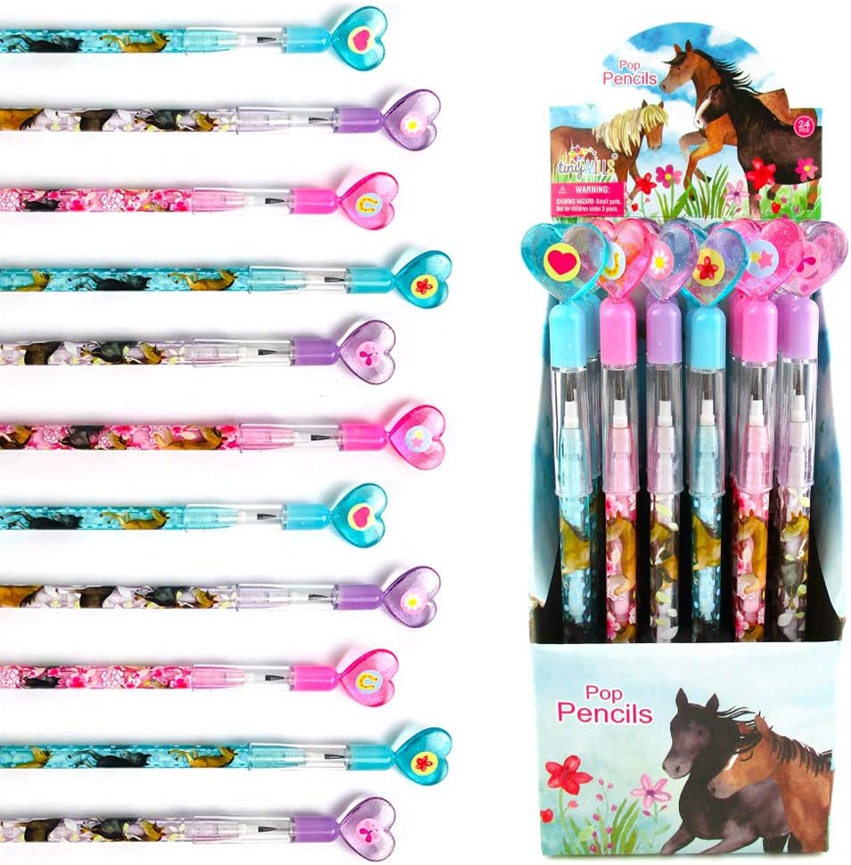 24 Pcs Horse and Pony Multi Point Stackable Pencil with Eraser for Horse Western Birthday Party Favor Prize Carnival Goodie Bag Stuffers Classroom Rewards Pinata Fillers