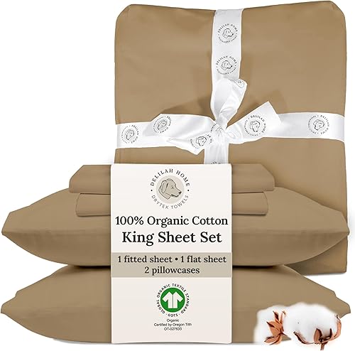 Delilah Home Sustainable Living - Sábana encimera tamaño King 100% algodón orgánico, sábanas planas de 10.58 oz de TC - Sábana superior, sábana