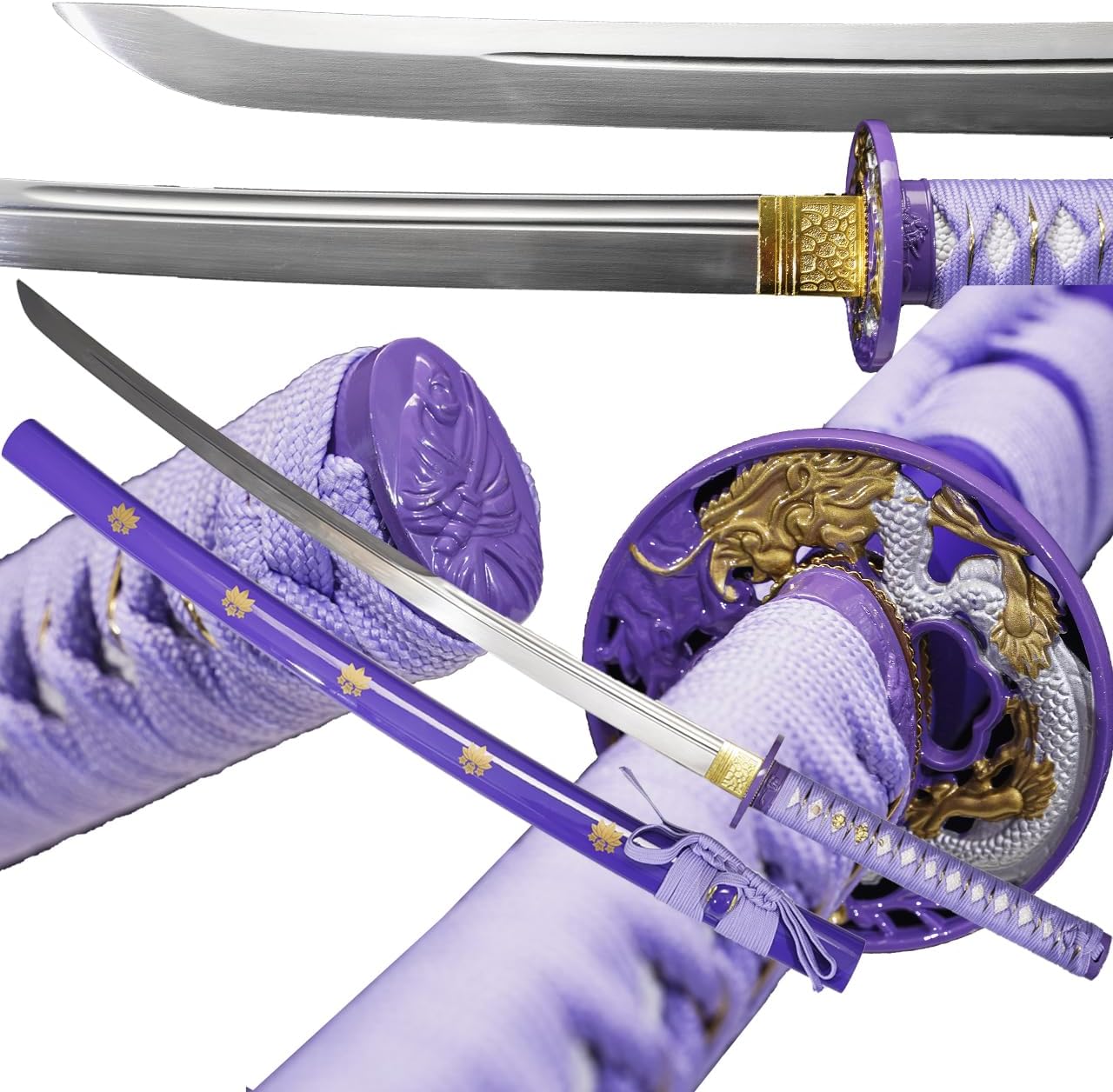 Kamaiwo-Full Tang High Carbon Steel Samurai Sword Blade Makes a Memorable for Martial Arts Enthusiasts Sword Real ，Japanese Katana Sword Functional,Practical，Purple。