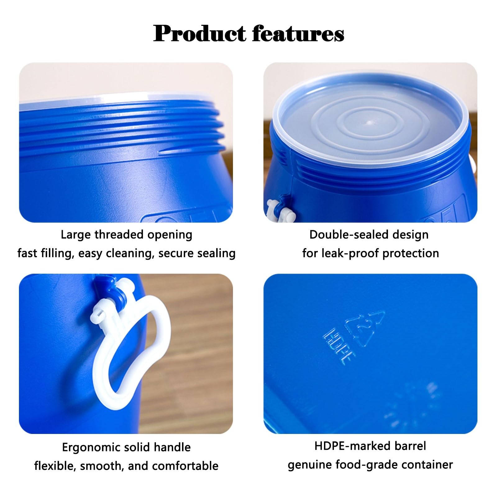Versiegeltes Kunststoff-Lagerfass mit Deckel – HDPE-Gärbehälter für Getreide, Flüssigkeiten, Haushalt und Industrie – Robustes, versiegeltes Fass mit Griffen – Lebensmittelecht (Blau, 30 l)