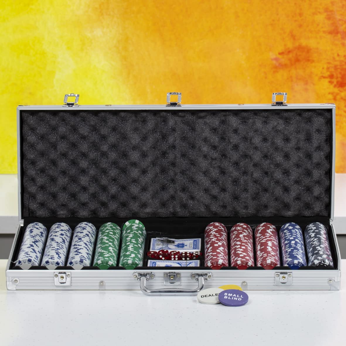 Global Gizmos 50549 500 Piece Poker Set / 11.5g Chips/Contains Chips, Dice and Cards/Portable Casino Style Carry Case/Game Night/Texas Hold’Em, Blackjack and More Silver — image 1