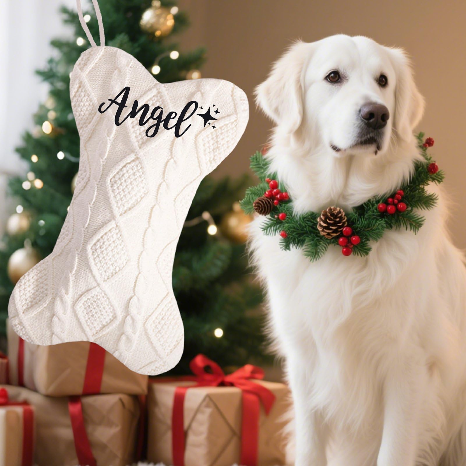 Calcetín de Navidad para colgar mascotas de 16.5 pulgadas con nombre, bordado personalizado, calcetines de Navidad de punto trenzado para chimenea, decoración de fiesta de Navidad
