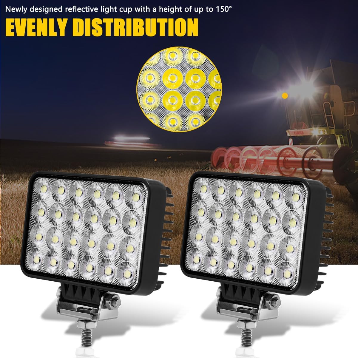 LED Tractor Lights 2PCS 6 Inch 10000LM 12v LED Flood Light Square LED Work Light for Truck Heavy Equipment Vehicles Golf Cart Boat ATV UTV