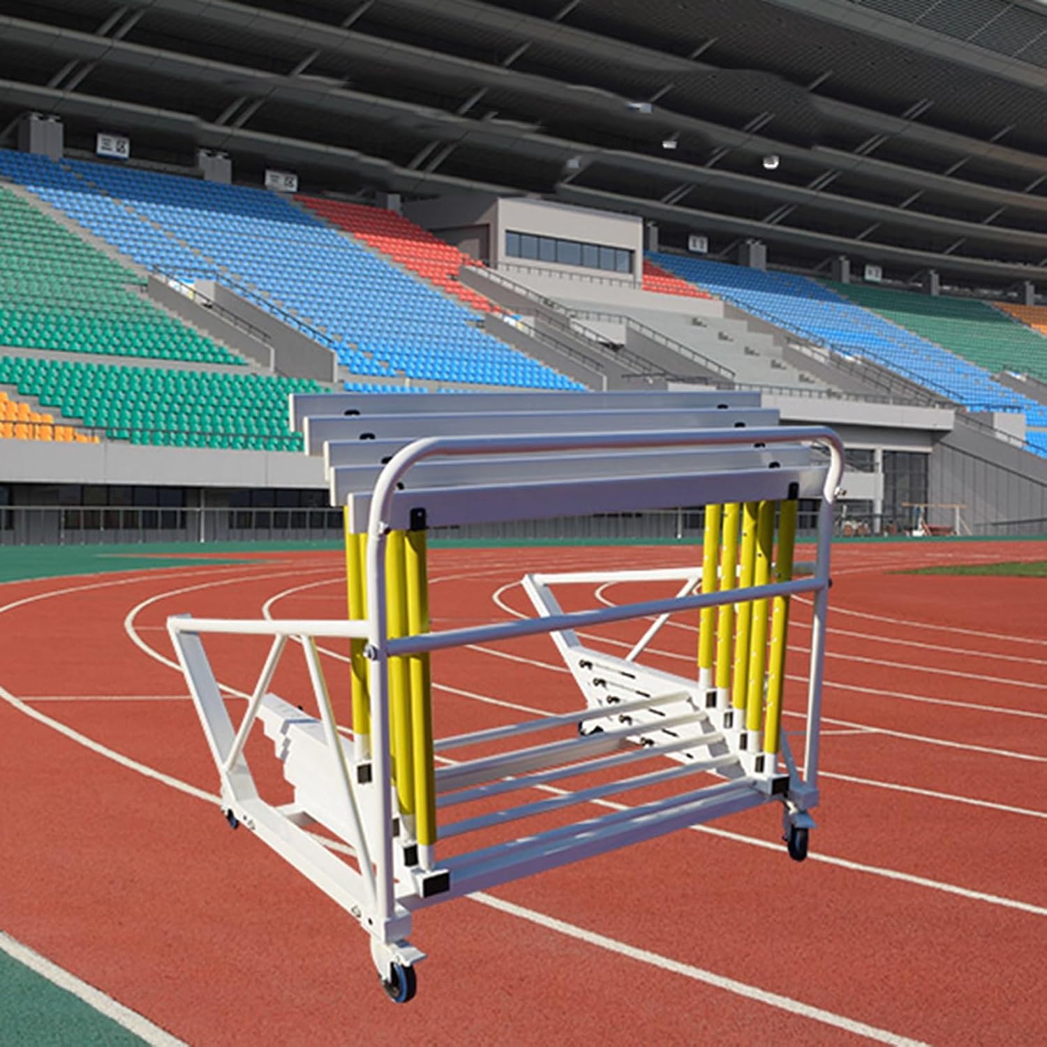 LZMZMQ Movable Hurdle Cart for Agility Training, Soccer Training Field 4 Wheeler Hurdle Rack Carrying Trolley Detachable, Commercial Race Hurdle Carrier Carts, Heavy Duty Metal Frame