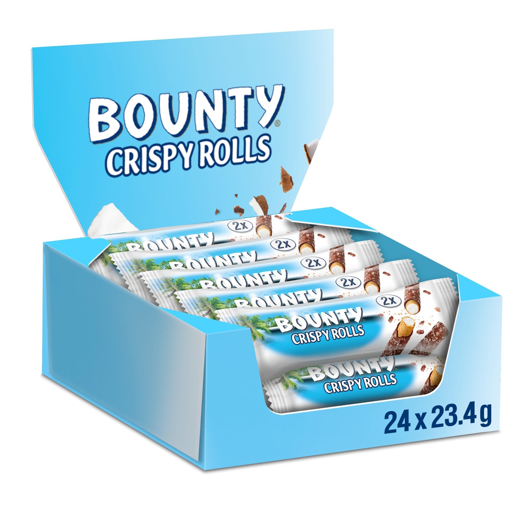 Bounty Crispy Rolls Chocolate Bars Multipack 24x23.4g | Milk Chocolate Coconut & Crispy Biscuit Snack | Perfect Bulk Chocolate for Sharing, Movie Nights & Office Treats | Sweet Coconut Chocolate Gift