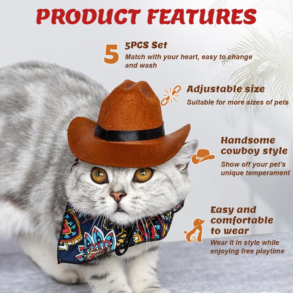 Haustier Cowboy Kostüm – Hut Mit Kinnriemen & Bandana, Für Katzen & Kleine Hunde, Verstellbar