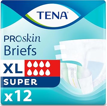 Tena Proskin Super Briefs, Incontinence Adult Diapers, Unisex, XL, 12 ct