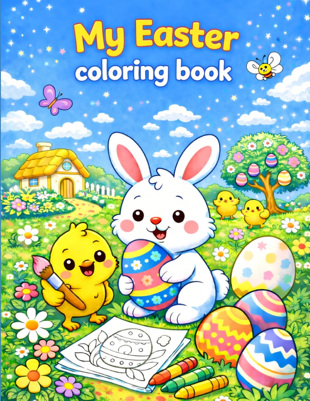 My Easter coloring book: Children's coloring book - rabbits, eggs, chicks, drawings, spring