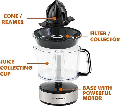 Miniatura 8 de Elite Gourmet ETS326 Exprimidor eléctrico de cítricos sin BPA, compacto, gran volumen, control de pulpa, naranjas, limones, limas, pomelos con