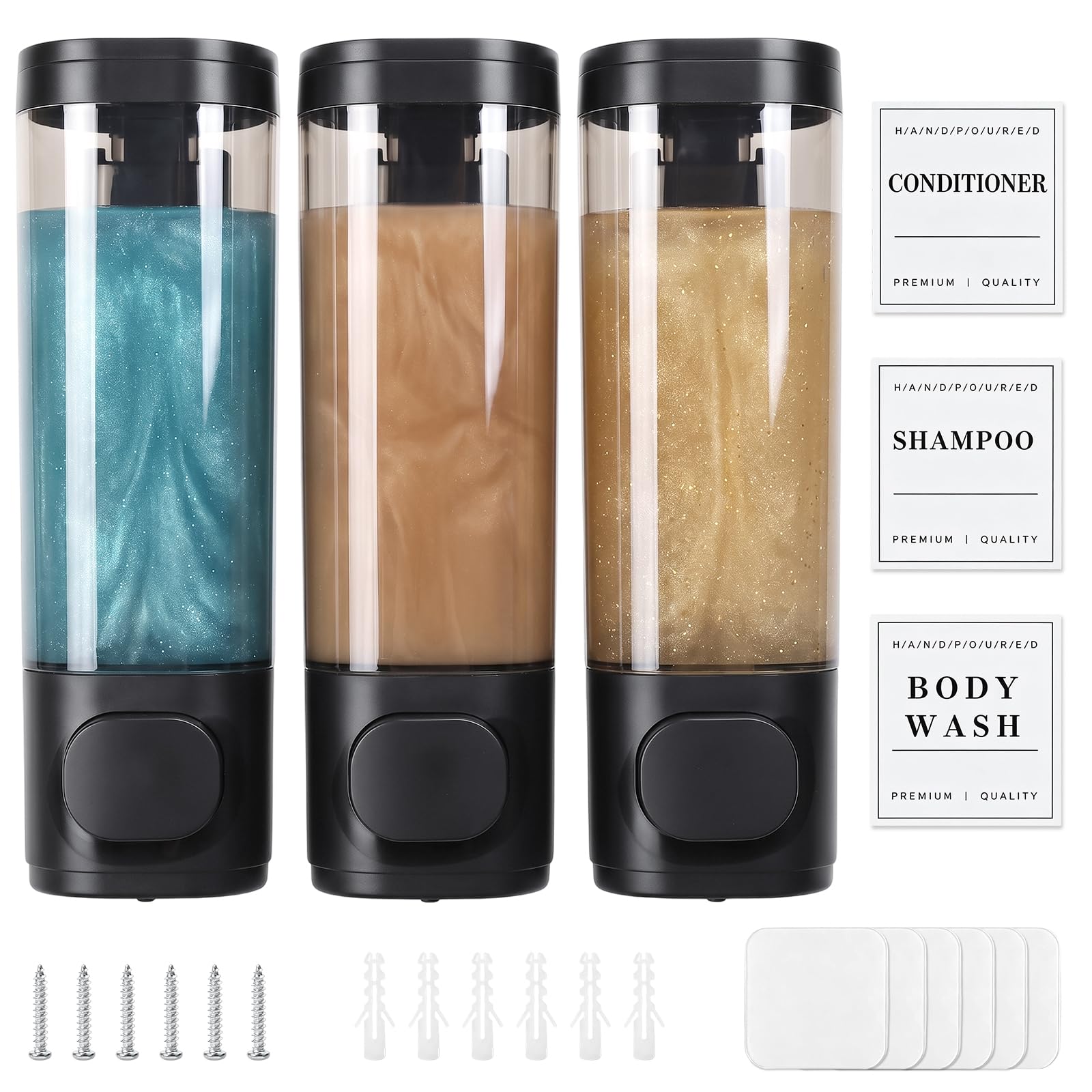 3 Pack Single 300ml Soap Dispenser Wall Mounted Bathroom Shampoo Dispenser