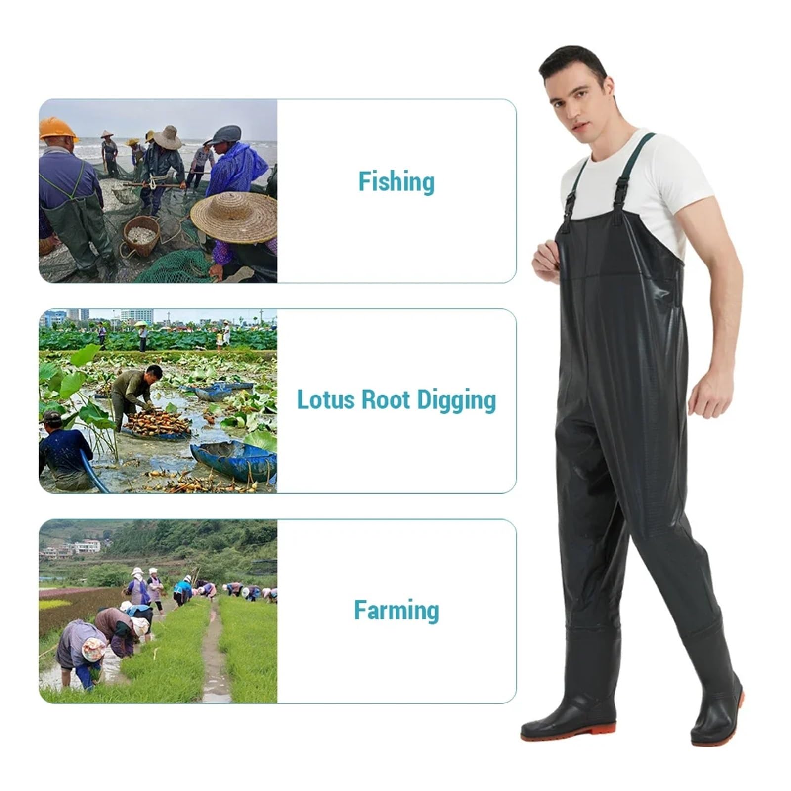 GGNPCWW Wading Suit Pesca Pagliaccetto PVC Antiscivolo Trampolieri Pesca Impermeabile Caccia Trampoliere Petto Con Boot Per Gli Uomini E Le Donne Per La Pesca