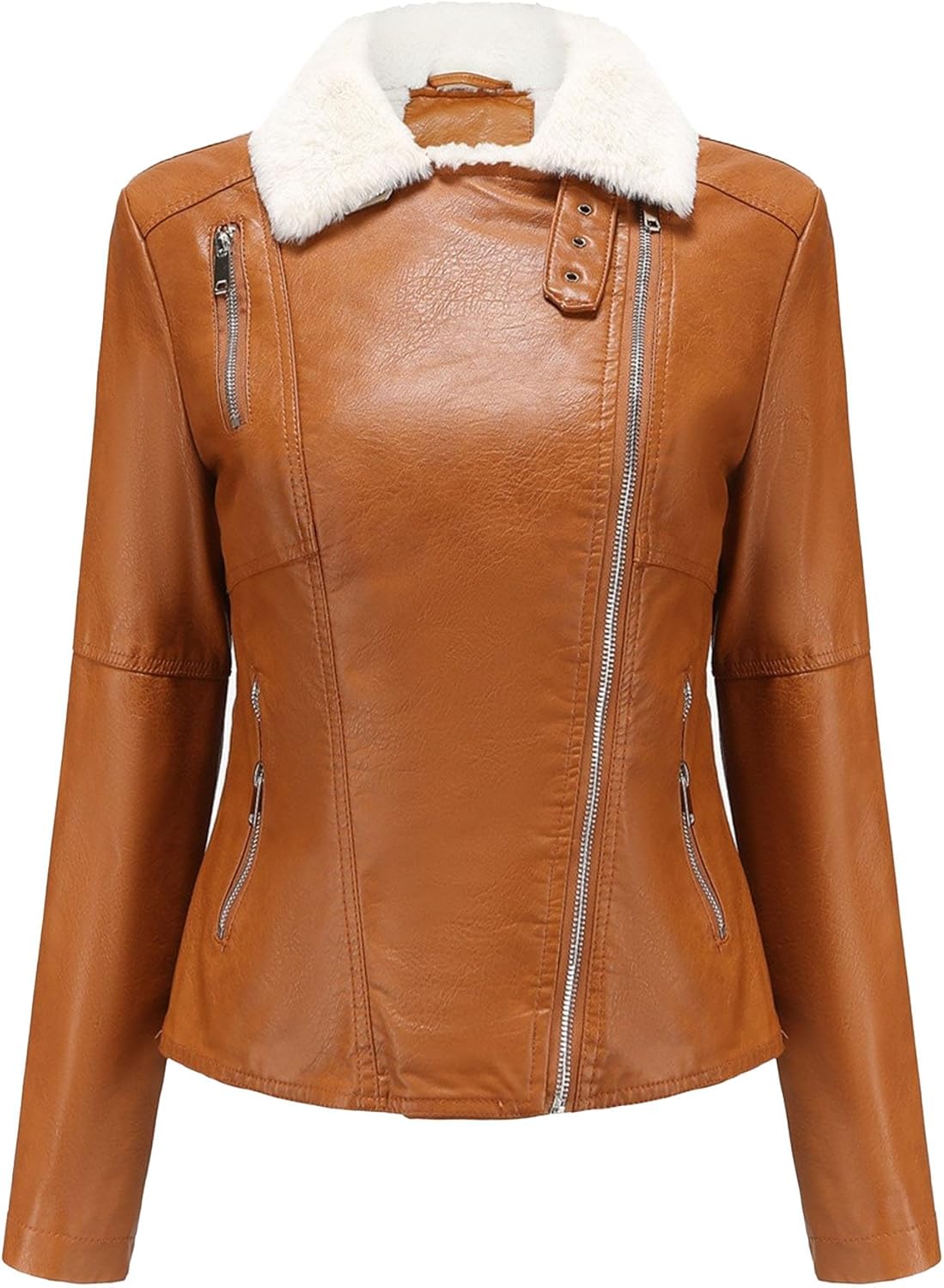 Women's Warm Lined Casual Moto Biker Coat Lapel Faux Leather Casual Coat Jacket Long Sleeve Solid Outdoor Outerwear