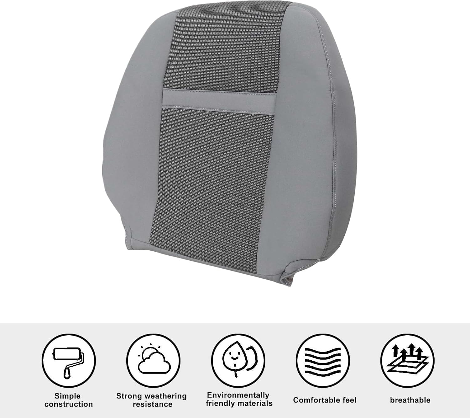 SecosAutoparts Driver Side Bottom and Top Lean Back Replacement Cloth Seat Covers Gray Compatible with Dodge Ram 1500 2500 3500 4500 5500 2006 2007 2008 2009 2010