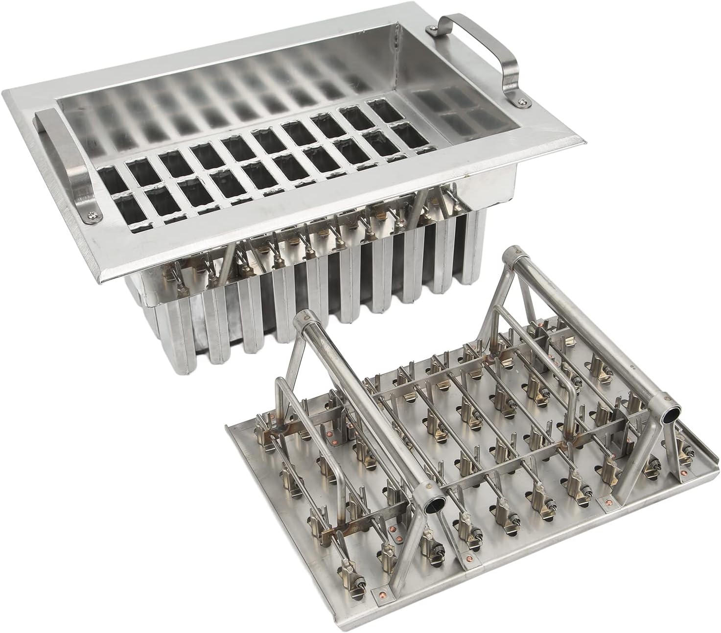 Metal Popsicle Mold, Commercial Popsicle Mold, 40 Stick Holes Stainless Steel Ice Lolly Molds with Holder, Ice Pop Mold, Direct Food Contact Popsicle Maker, Ice Cream Molds