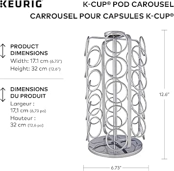 Keurig Storage Carousel, Coffee Pod Storage, Holds up to 36 Keurig K-Cup Pods, Silver