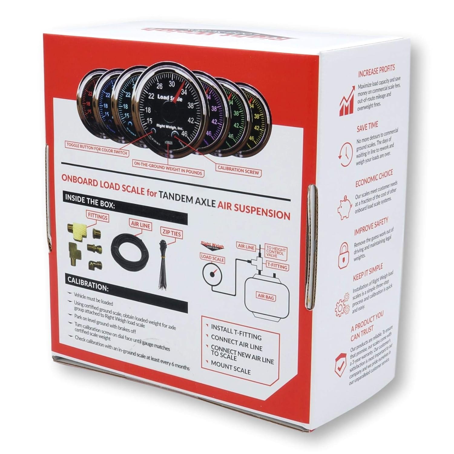 Right Weigh 510-46-RK Tandem Axle Load Scale Kit for Single HCV Air Suspension (Chrome Bezel)