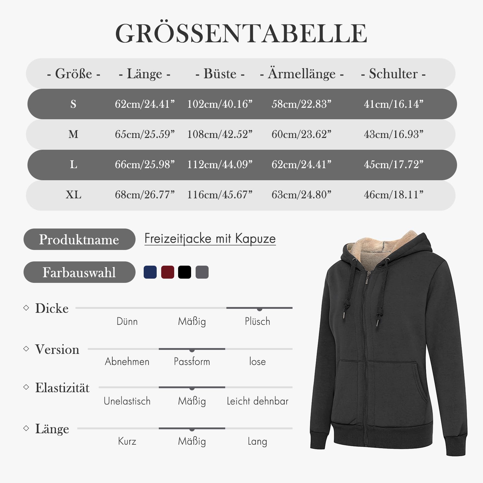 LBL Leading the Better Life Damen Kapuzensweatshirt, Dicker Kapuzenjacke Sweatjacke Kapuzenpullover Damen Hoodie Baumwolle Sweatshirtjacke Frauen Casual Pullover mit Fleecefutter