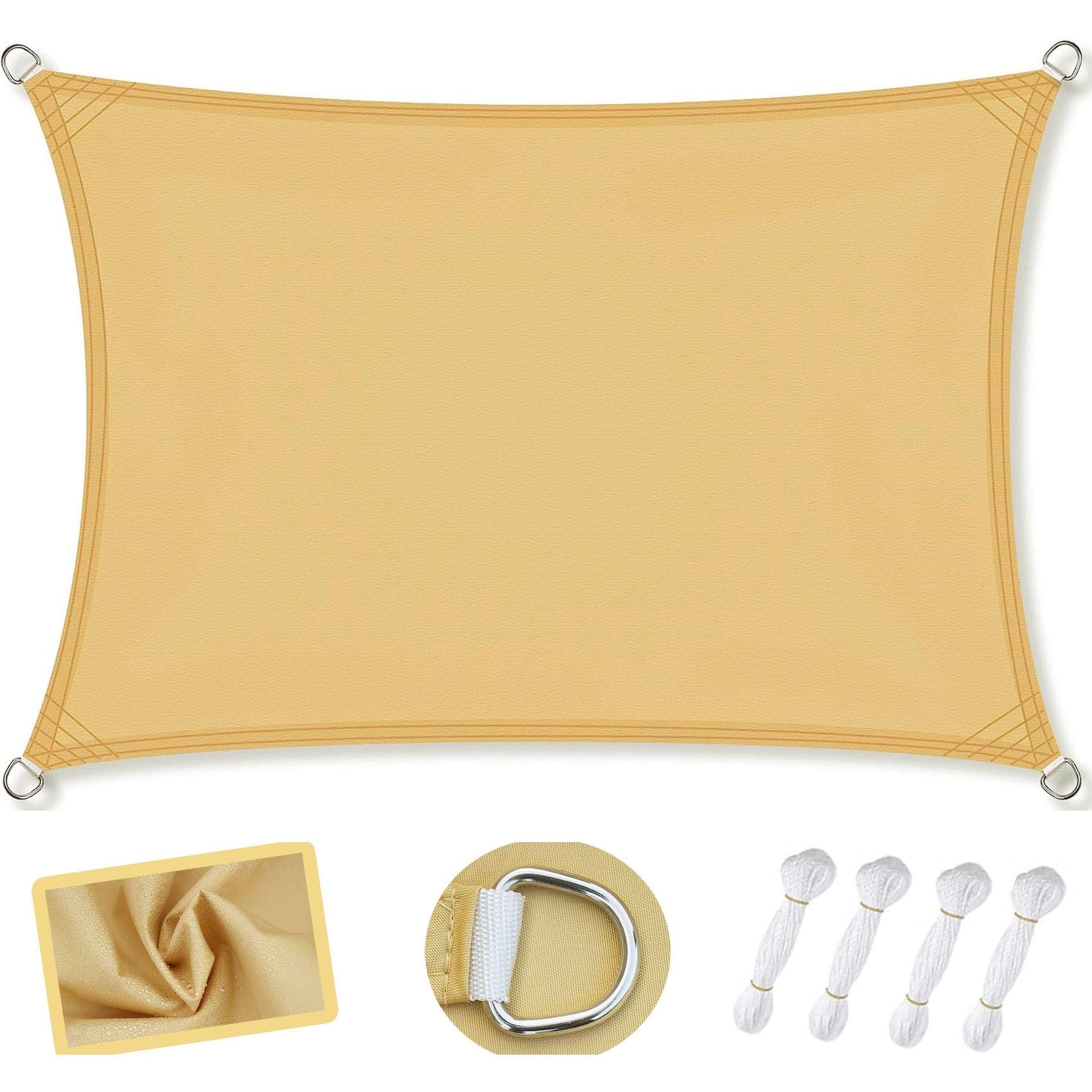 WQPMNYG Waterproof shade sail Outdoor Garden Canopy Sunshade Awning 1.7 x 3.4m Water Resistant Sun Protection Right Angle Design Cream Color