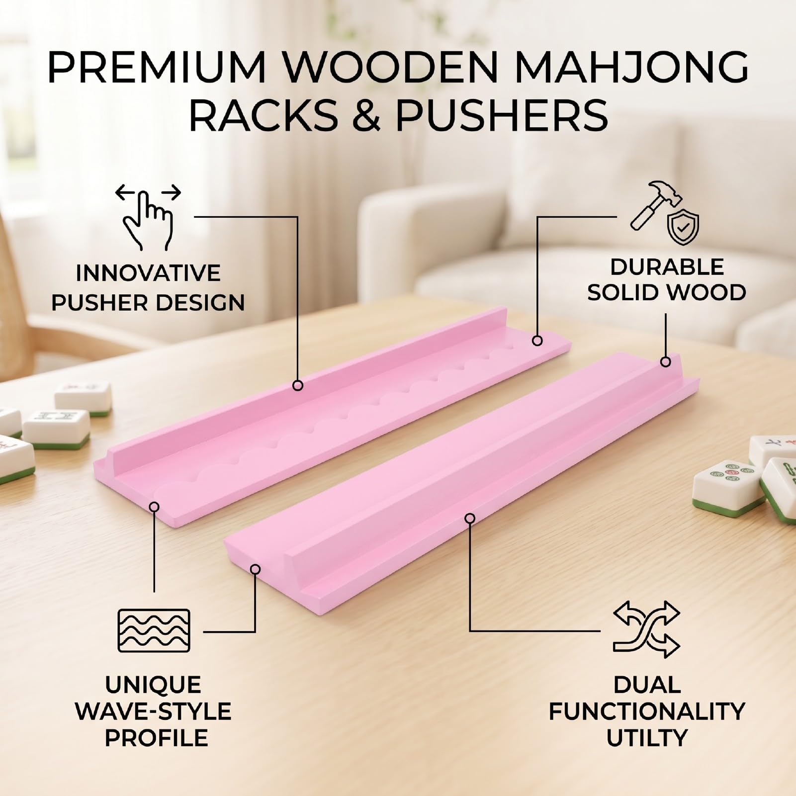 Karlak Bastidores Mahjong de Madera de 17 Pulgadas con Innovador Diseño Empujador Ideal para Noches Juegos Familiares Madera Maciza 4 Unidades