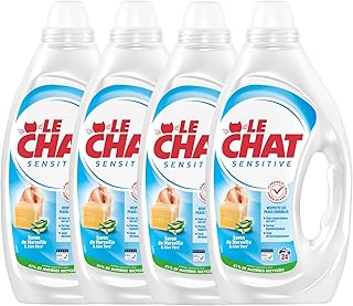 Le Chat, Lessive liquide, Sensitive, Savon de Marseille & Aloe Vera, respecte les peaux sensibles, sans conservateurs, Parfum Hypoallergenique, Teste dermatologiquement, 4x24 lavages