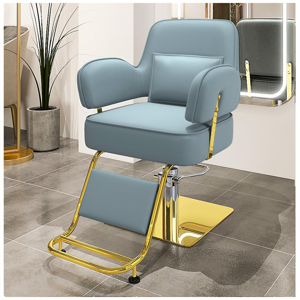 OZBMA Barber Chair, 360° Swivel Reclining Salon Height Adjustable Hydraulic Hairdressing Chair with Footrest for Beauty Salon, Hairdressers,Black,D (Blue A)