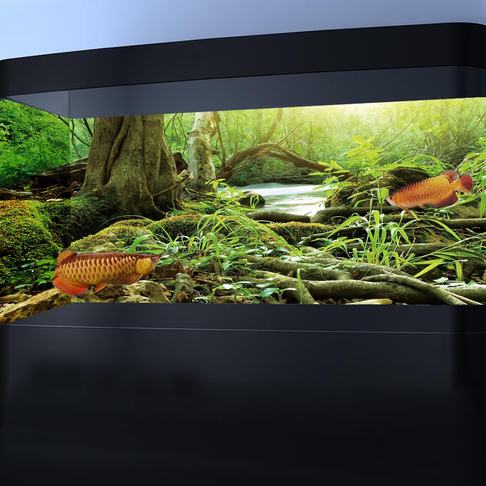 Fantasy Forest Aquarium-Hintergrund – 75x30 Cm, Vinyl, Leuchtende Bäume & Blumen – Für Terrarien
