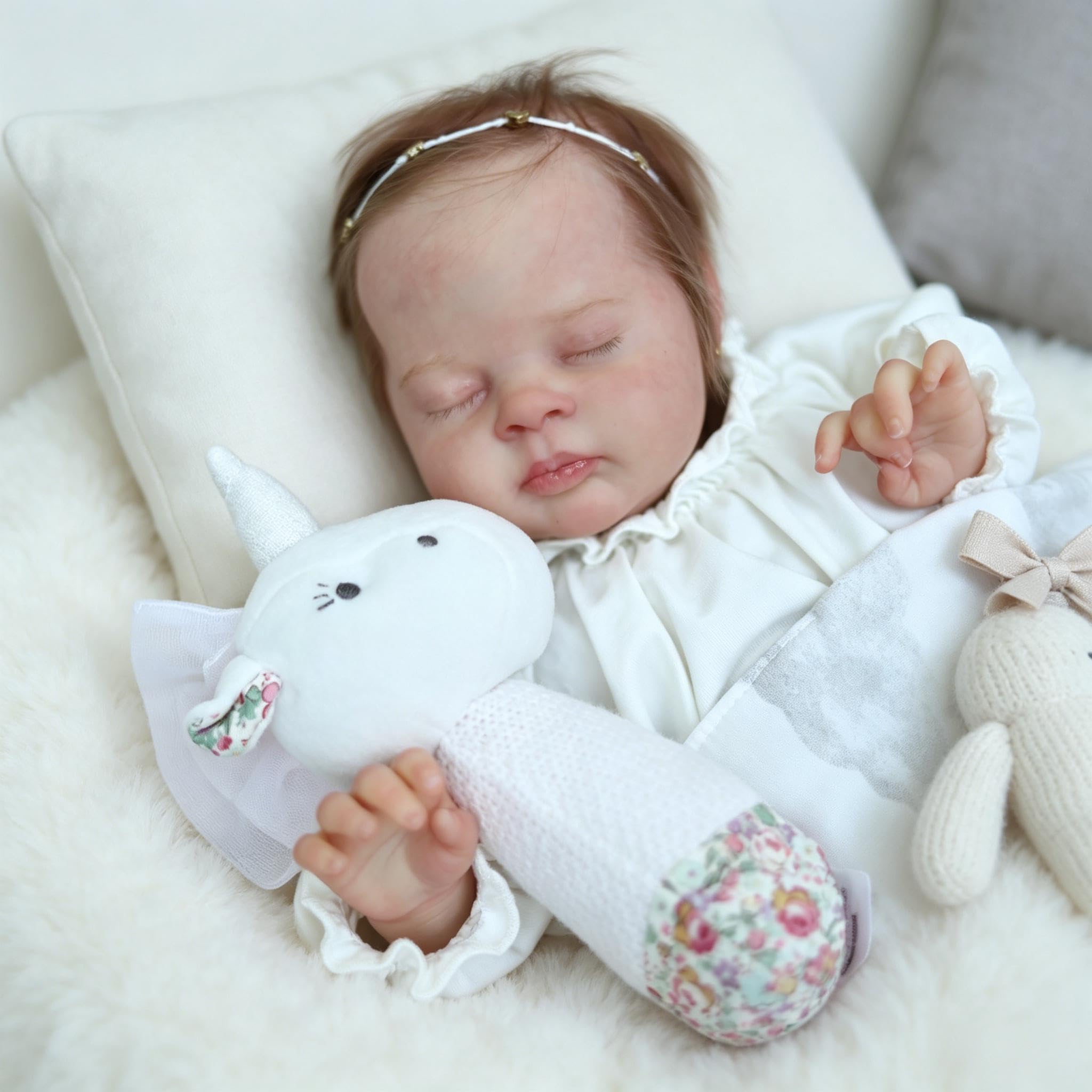 RXDOLL Realistyczne lalki Reborn Baby Dolls 48 cm śpiące lalki dla noworodków, które wyglądają jak prawdziwa lalka Reborn, miękka winylowa tkanina, obciążona realistyczna lalka niemowlęca z zabawkami