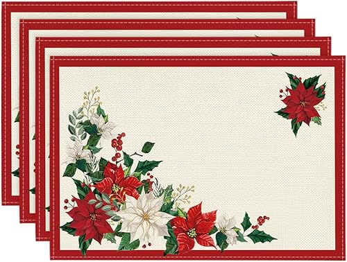 Artoid Mode Juego de 4 manteles individuales de Navidad con hojas de color beige, 12 x 18 pulgadas, manteles individuales de invierno para disponible en Yaxa Colombia