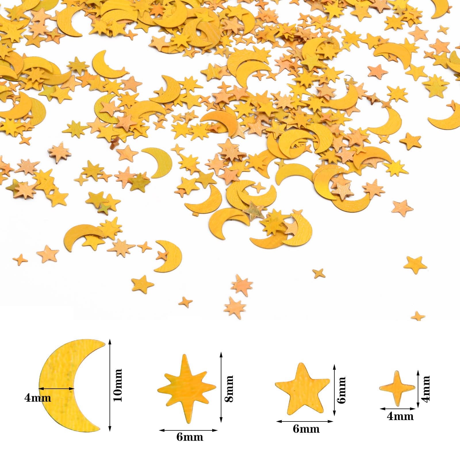 Tibapla 4000Pcs Star and Moon Confetti, 30g Table Confetti, 4-10mm Iridescent Metallic Glitter Foil Confetti, Twinkle Little Stars Moon Sequin for Birthday Party Wedding Festival DIY Crafts (Gold)