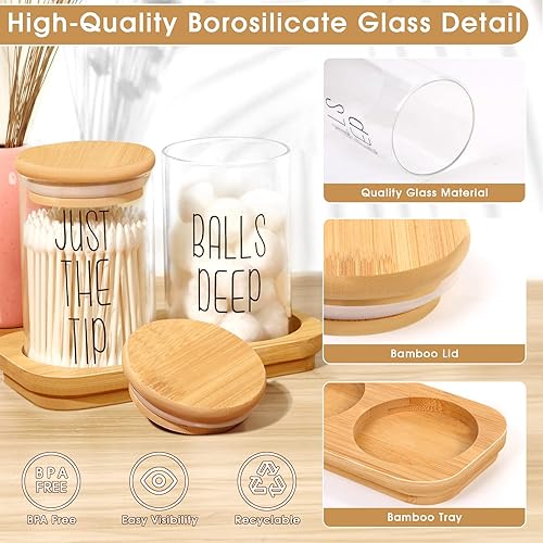 Miniatura 3 de Divertidos frascos de cristal con tapas para organizador de almacenamiento de baño, paquete de 4 soportes de bolas de algodón, organizador de cintas