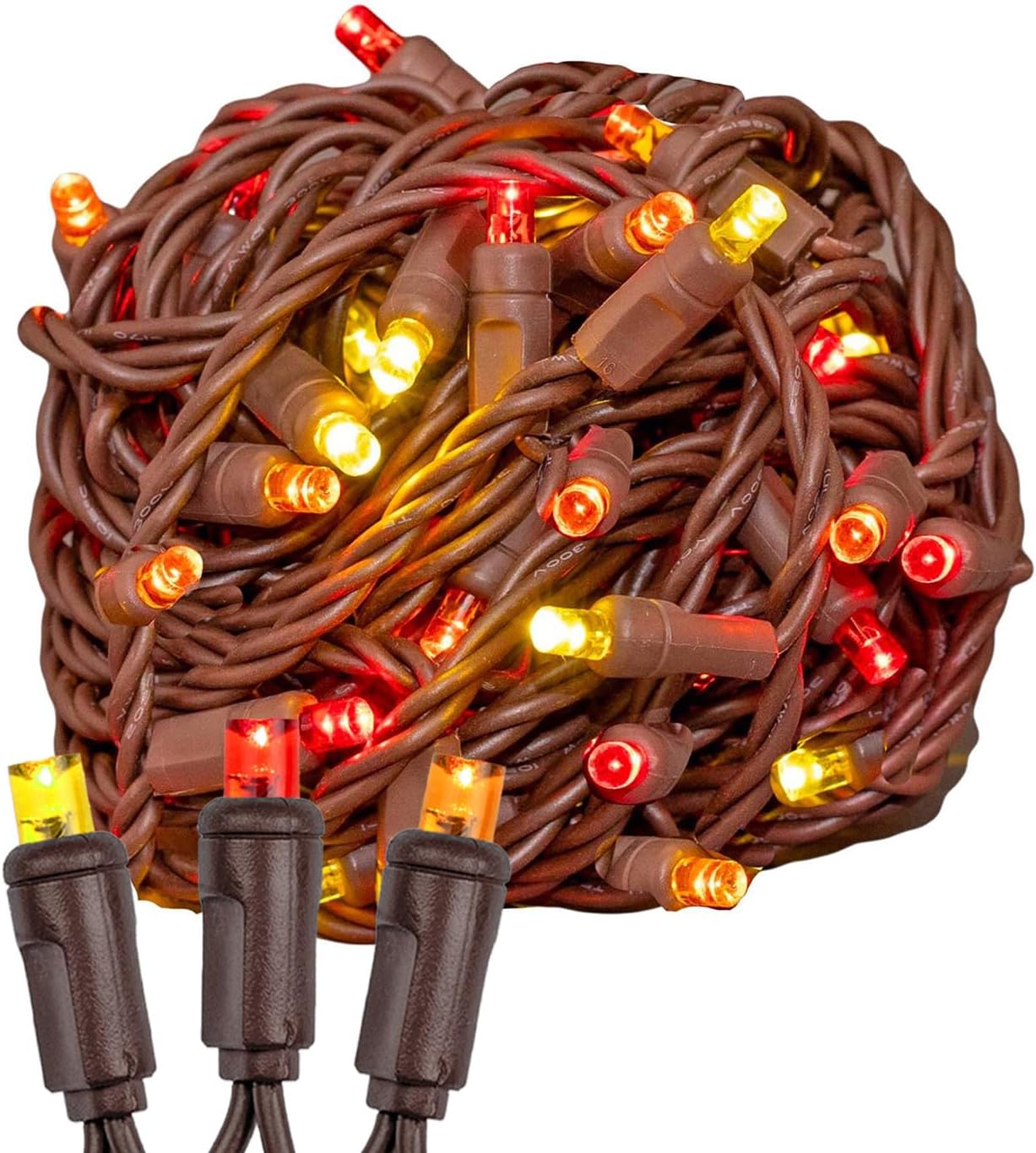 Novelty Lights 50ft 100 LED Multicolor Christmas String Lights, 6" Spacing on Brown Wire, UL Listed IP55 Commercial Grade Xmas Lights for Outdoor/Indoor, Dimmable, Connectable