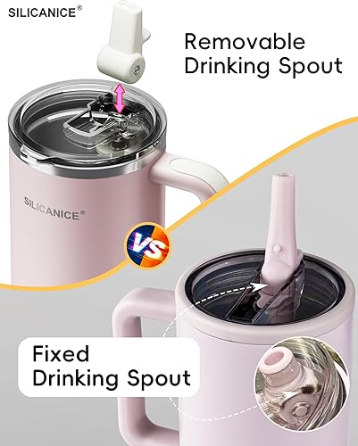 Miniatura 7 de Vaso aislado al vacío de 20 onzas con asa, taza de café de acero inoxidable de doble pared con boquilla desmontable para pajilla, sin BPA,