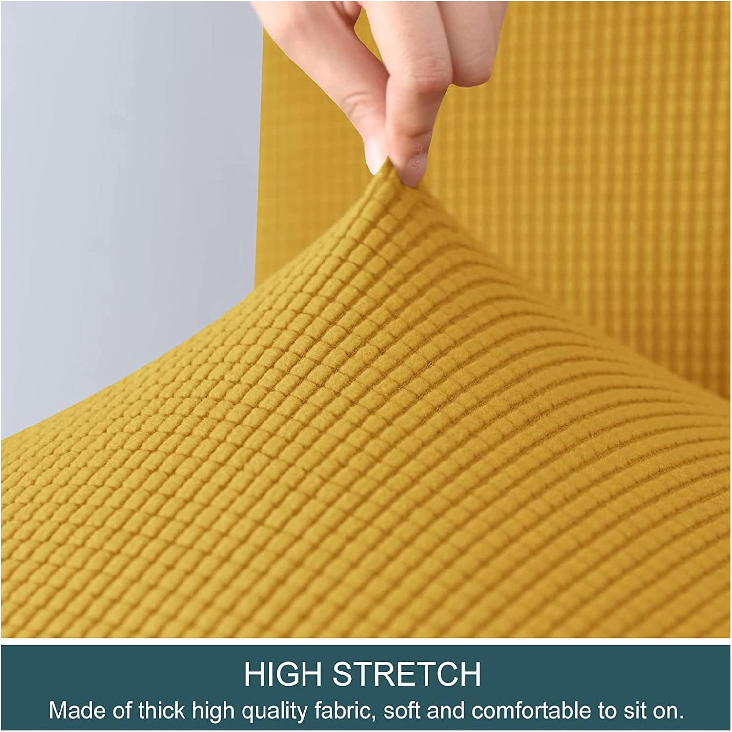 Stretch Wing Chair Slipcover 2 Piece, Jacquard Wingback Chair Slipcover Spandex Non Slip Wingback Chair Cover Wing Chair Covers Washable Anti-Slip for Chair Living Room (Yellow)