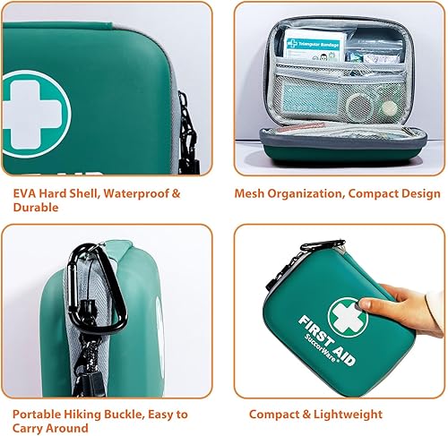 Miniatura 4 de Mini kit de primeros auxilios de 150 piezas, kit médico pequeño con carcasa dura, kit de primeros auxilios de emergencia para automóvil, viajes,