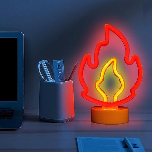 Miniatura 5 de ENUOLI Letrero de neón LED en forma de llama para dormitorio, luces de llama roja, lámpara USBfunciona con pilas para decoración de habitaciones,