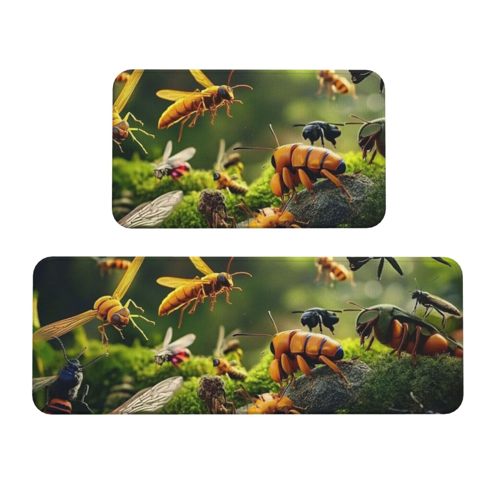 Tapetes de cocina acolchados estilo natural con insectos y plantas para decorar tu hogar
