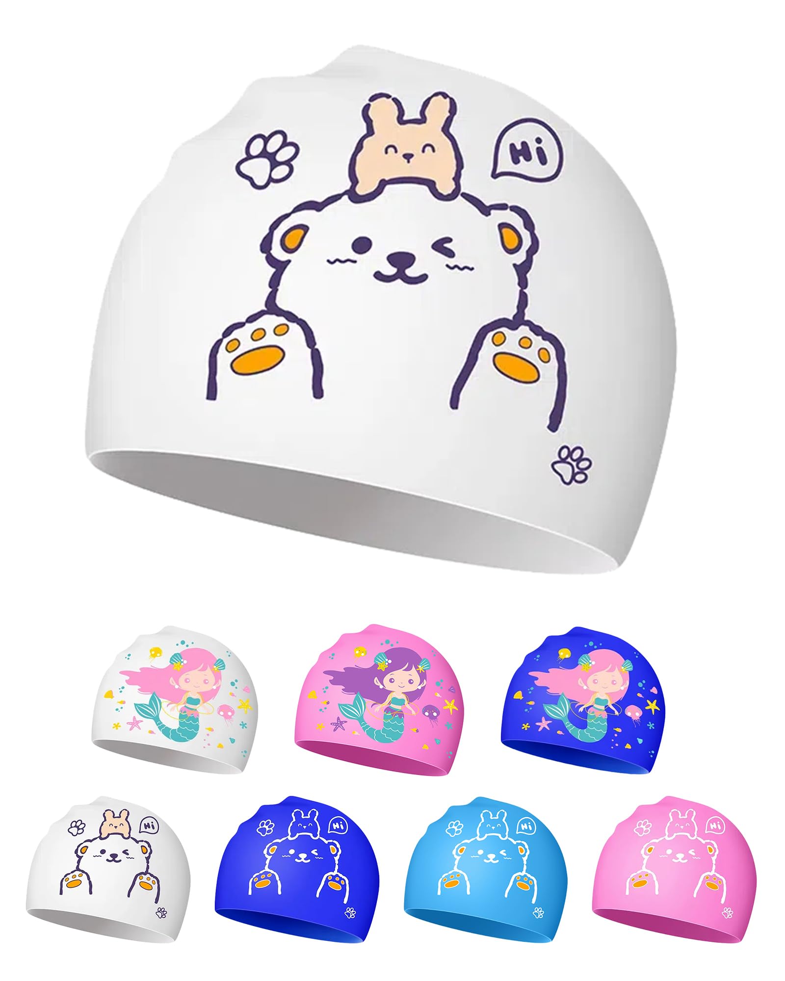 Cuffia Piscina Bambini 4-12 anni, Cappello Nuoto Bambini in Silicone, Impermeabile e Antiscivolo