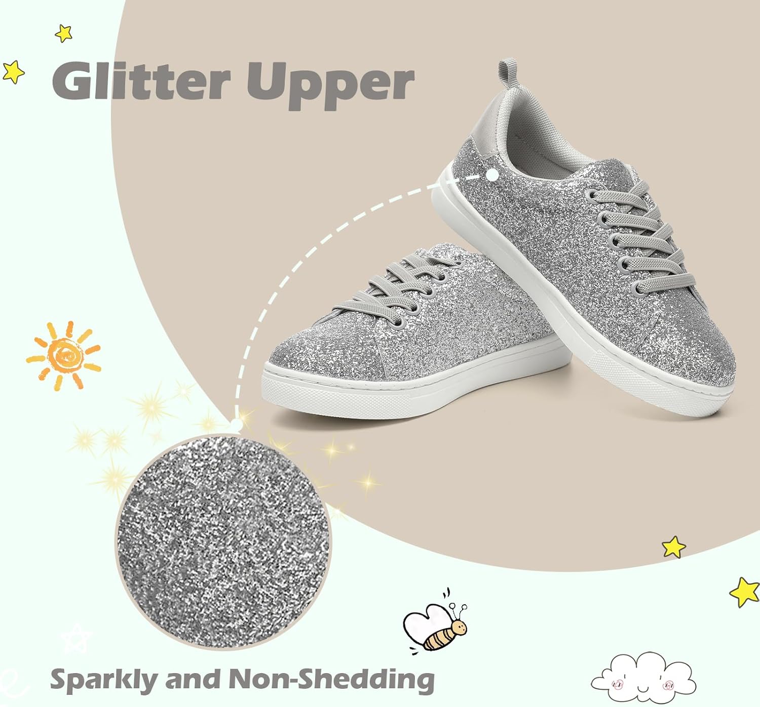 Bernal Girls & Boys Sparkle Glitter Sequin Sneakers Toddler/Little Kid/Big Kid Slip On School Low Top Walking Shoes Show Gift - Image 3