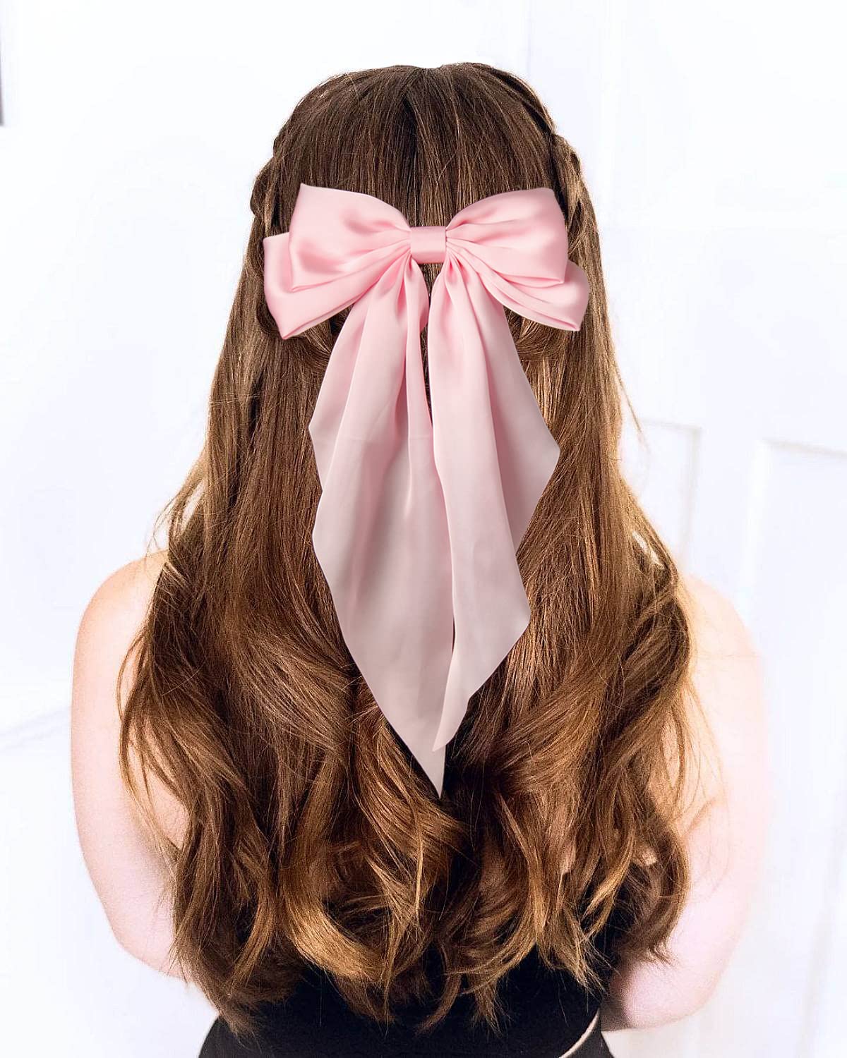 Amazon.com : Furling Pompoms Hair Bow Clip 1pc Big Pink Satin Long