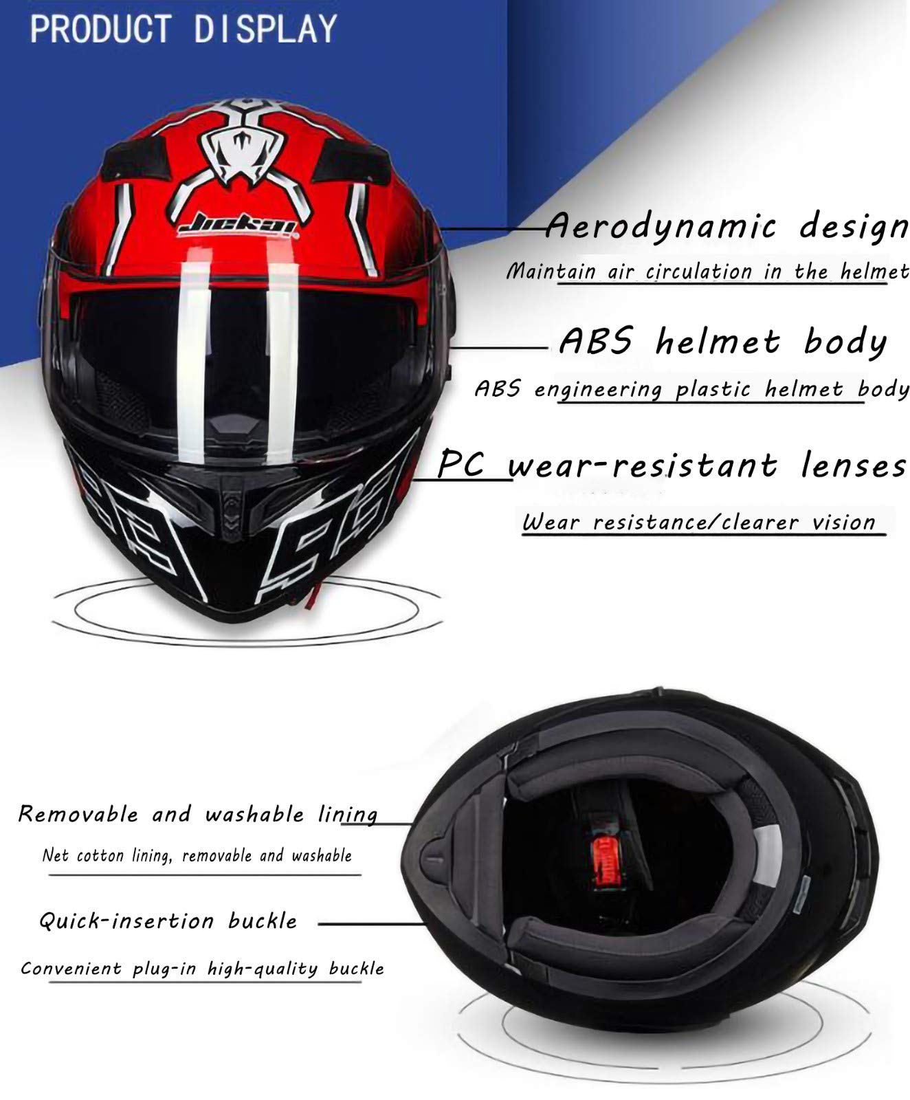 Visiera Antiappannamento Bluetooth Flip-Up Casco Casco Moto Casco Integrale Vivavoce, Antirumore, Risposta Automatica Casco Certificato ECE/DOT K,M=(57-58CM)