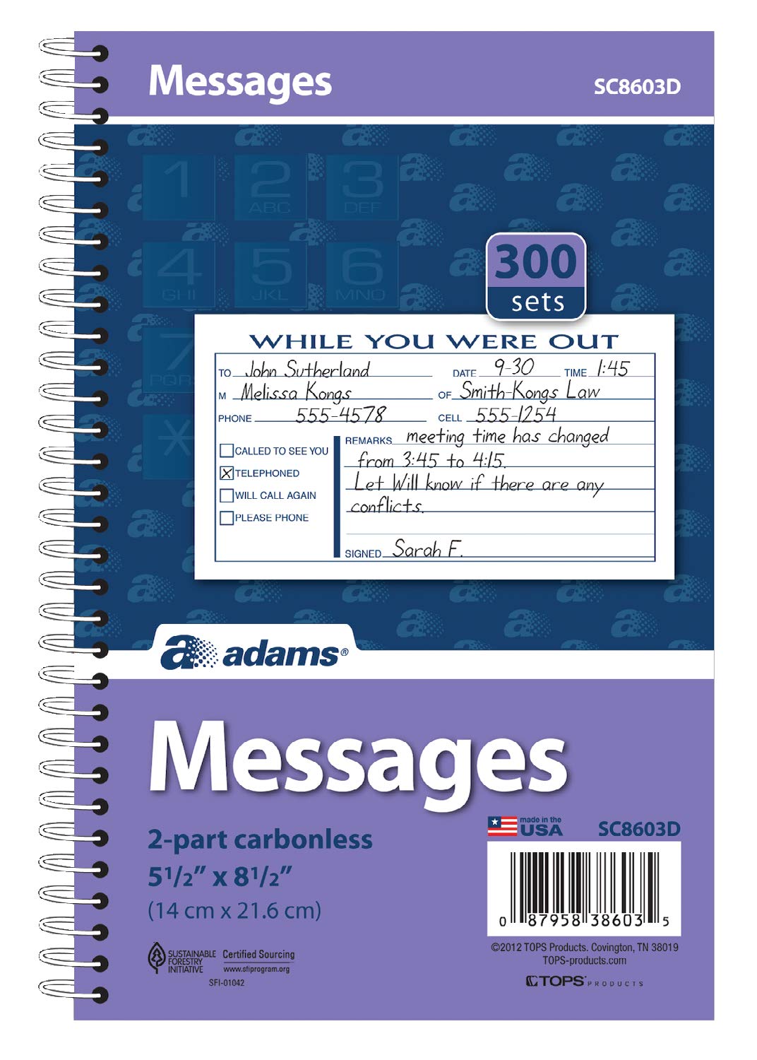 Amazon.com : Adams Phone Message Book, 8.5 x 5.25 Inch, Spiral