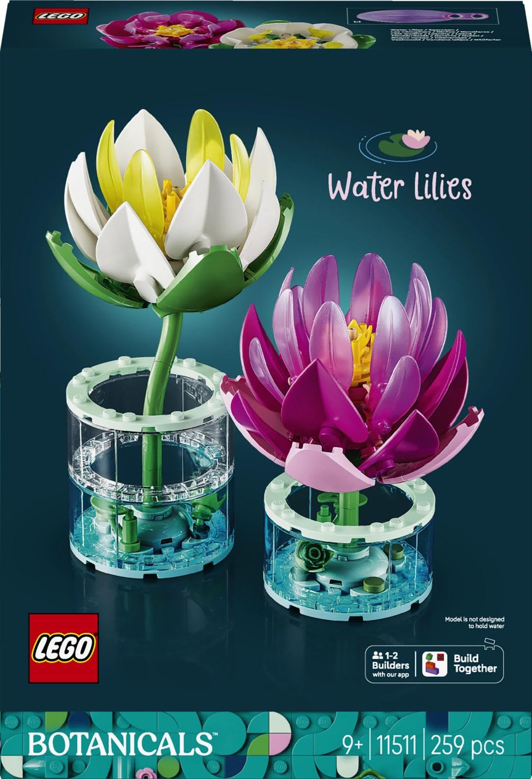 LEGO Botanicals Les Nénuphars - Set de Fleurs Artificielles - Fausses Plantes en Pot dans Vases Transparents - Décoration DIY pour Chambre d'enfant - Cadeau pour Fille dès 9 Ans ou Adulte 11511