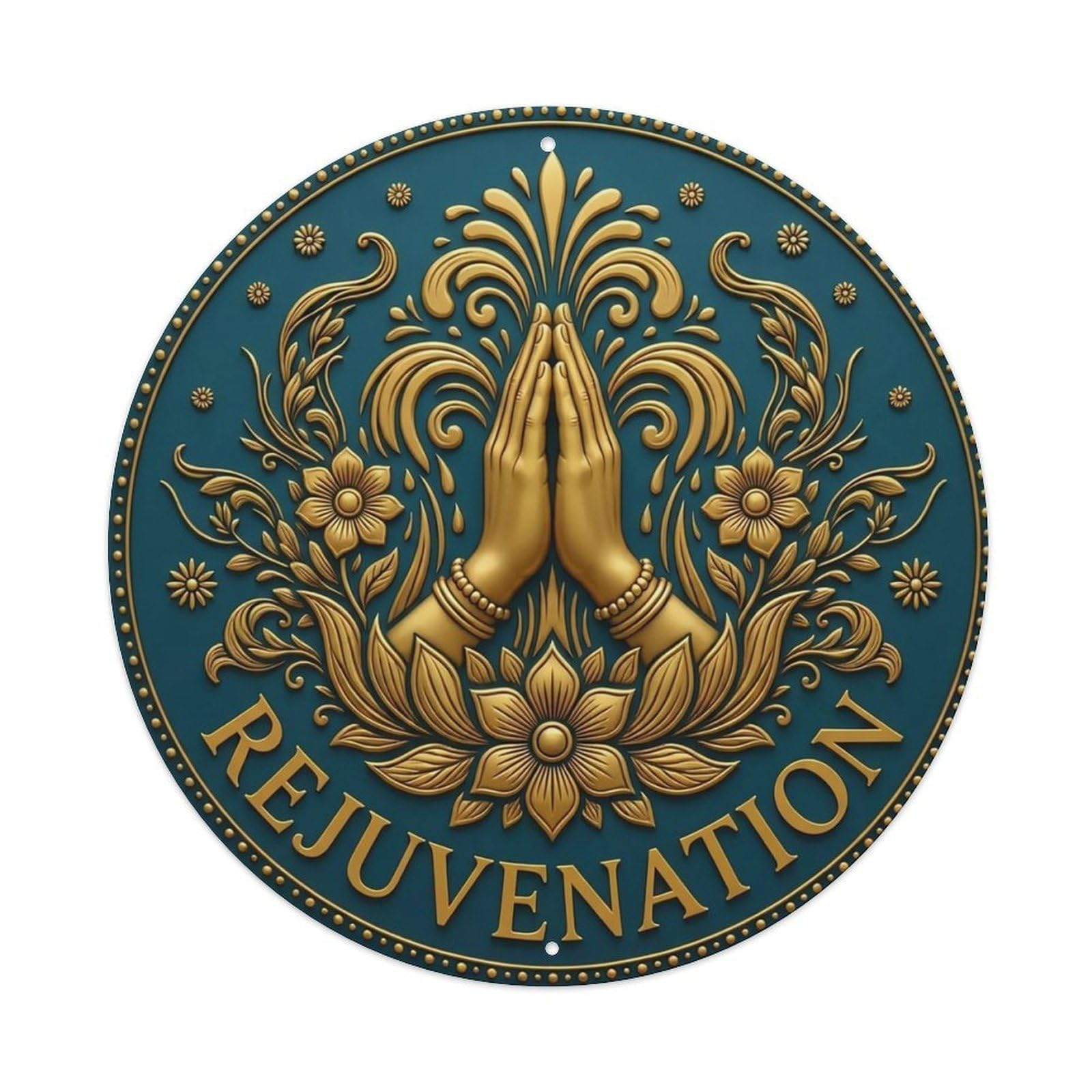 Vintage Namaste Praying Hands Rejuvenation Flower Zen Yoga Metal Tin Sign