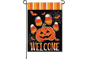 Welcome Autumn Halloween Pumpkin Dog Paw Print Garden Flag