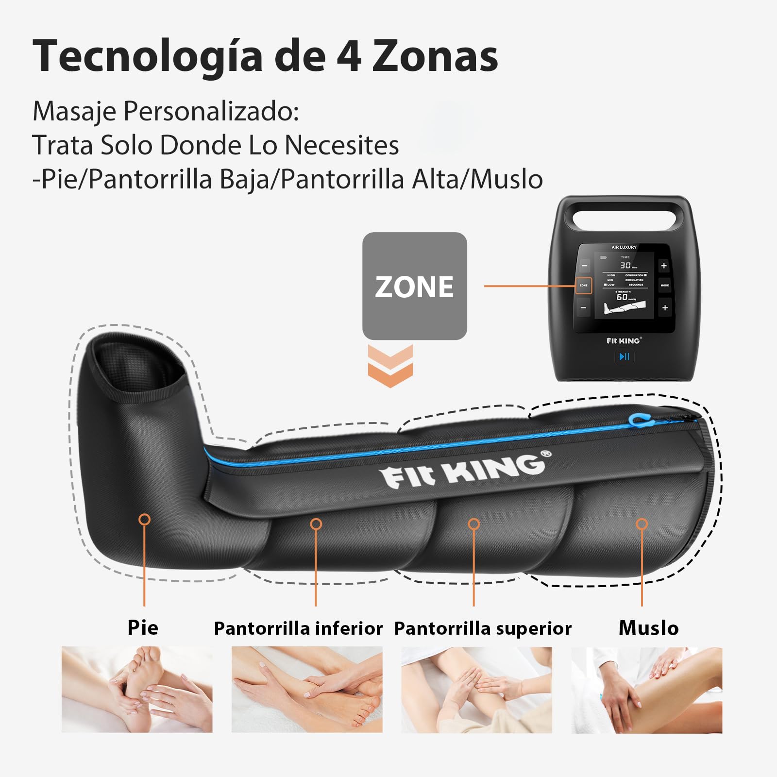 FIT KING Botas de Presoterapia Recargable, Masajeador de piernas sin cable para el dolor y la circulación con el calentamiento y con la recuperación (Medio)