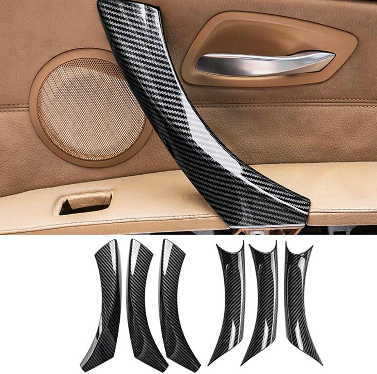 6Pcs/Set Carbon Fiber Color ABS Inner Interior Door Panel Pull Handle Cover for BMW E90 325i 328i 335i 330i 2006 2007 2008 2009 2010 2011 (Carbon Fiber Black)
