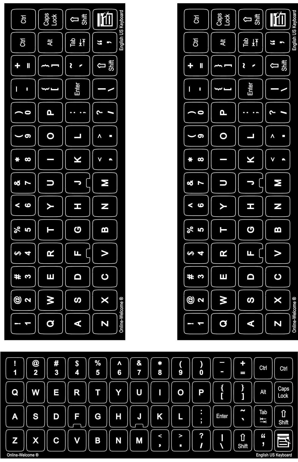 Autocollants pour clavier anglais US PC portable lot de 3 stickers noirs QWERTY