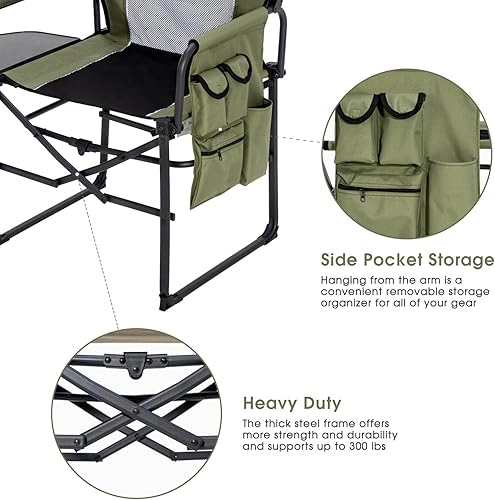 Miniatura 6 de Silla de director plegable ancha con mesa, silla de campamento al aire libre para adultos con soporte para tazas, carga de 330 libras, silla ligera
