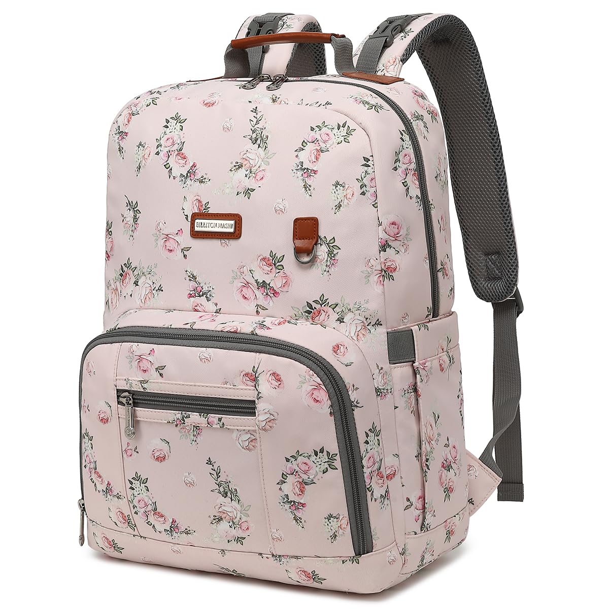 BILLITON MASHI Diaper Bag Backpack, Large Baby Nappy Bags with Portable Changing Pad for Boys and GirlsMultifunction Travel Baby Bag for Moms Dads, Shower Gifts Waterproof and Stylish，Flower Pink